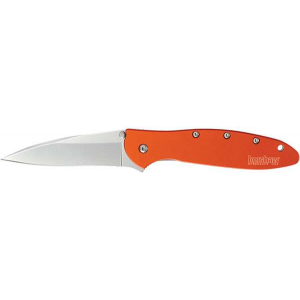 Kershaw 1660OR Leek  3 Modified Drop Point Plain Bead Blasted 14C28N Sandvik Orange Anodized Aluminum Handle Folding