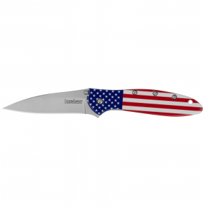 Kershaw 1660USA Leek USA EDC 3 Folding Drop Point Plain Bead Blasted 14C28N Steel Blade, Red/White/Blue Flag Aluminum Handle
