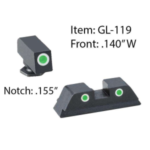 AmeriGlo GL119 Classic 3 Dot Night Sight Fits Glock 20/21 Tritium Green w/White Outline Front Tritium Green w/White Outline Rear