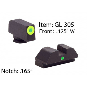 AmeriGlo GL305 i-Dot Night Sight Fits Glock 42/43 Tritium Green w/Lime Outline Front Steel Green Rear Black