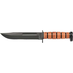 Ka-Bar 1317 Dog's Head Utility Knife 7 Clip Point Plain 1095 Cro-Van Leather Handle Fixed