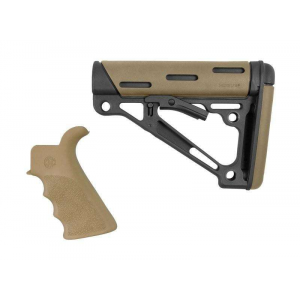 AR-15/M-16 Kit - Finger Groove Beavertail Grip and OverMolded Collapsible Buttstock - Fits Commercial Buffer Tube - Flat Dark Earth Rubber