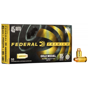 Federal GM45B Gold Medal  45 ACP 185 gr Full Metal Jacket Semi-Wadcutter (FMJSW) 50 Bx/ 20 Cs