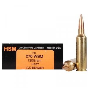 HSM BER270WSM130 Trophy Gold  270 WSM 130 gr Match Very Low Drag 20 Bx/ 20 Cs