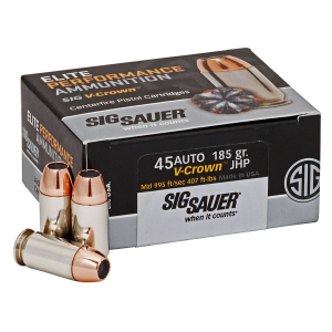Sig Sauer E45AP045 Elite V-Crown 45 ACP 185 gr Jacketed Hollow Point (JHP) 50 Bx/ 20 Cs