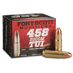 FORT SCOTT MUNITIONS LEAD FREE RIFLE AMO 458 SOCOM 300GR TUI BRASS CASE 20-RD
