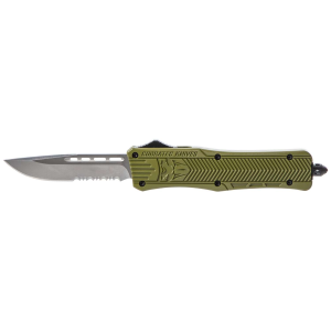 Cobra Tec Knives MODCTK1MDS CTK-1 Medium 3 Drop Point Part Serrated D2 Steel OD Green Aluminum Handle OTF