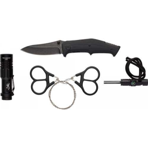 Browning Outdoorsman Survival Kit 3.50 Plain Black Stonewashed 8Cr13MoV SS/ G10 Black Handle Folding