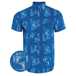 Retro Rifle Blueprint Blue / White Button Down Hawaiian Shirt - 4XL