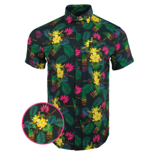 Retro Rifle Tropics Green / Yellow Button Down Hawaiian Shirt - S