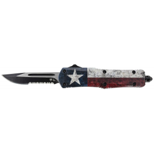Templar Knife SCAP631 Captain  2.25 Drop Point Part Serrated Black 440C Stainless Steel Red/Blue/White Star Zinc Aluminum Alloy. Handle OTF