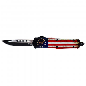 Templar Knife SBRF331 Betsy Ross Flag Small 2.25 Drop Point Plain Black 440C Stainless Steel Betsy Ross Flag Zinc Aluminum Alloy Handle OTF