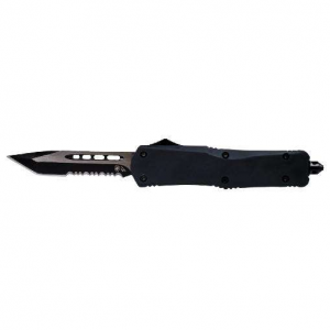 Templar Knife SBR431 Black Rubber Small 2.25 Dagger Part Serrated Black 440C Stainless Steel Black Rubber Coated Aluminum Handle OTF