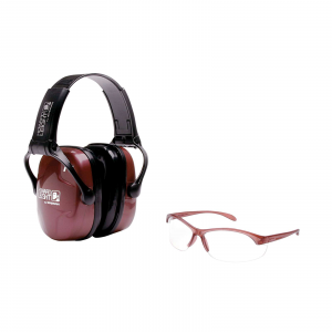 Howard Leight R01727 Woman's Shooting Safety Combo 25 dB Over the Head Dusty Rose Ear Cups w/Black Band, Clear Lens w/Pink Frame Glasses