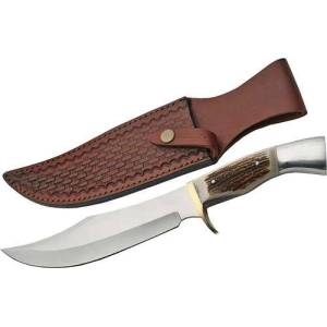 SZCO STEEL STAG 8 IRON COUGAR DEER ANTLER HANDLE SS BLADE