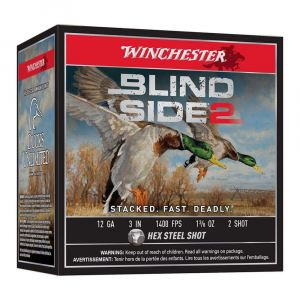 Winchester Ammo XBS1232 Blind Side 2 12 Gauge 3 1 3/8 oz 2 Shot 25 Bx/ 10 Cs