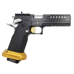 Masterpiece Arms DS9 LOC 9mm 5 Barrel 2 Magazines Trijicon Optics Ready Gold Magwell Trigger Silver Accents Pistol