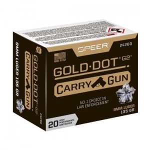 SPEER Ammo 24260 Gold Dot Carry Gun 9mm Luger 135 Gr G2 20 Bx/ 10 Cs
