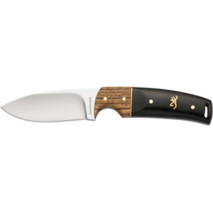 Browning Buckmark Hunter 3.12 Drop Point Plain Mirror 8CR14MoV SS, Black/Hardwood Finger Groove Handle Fixed Knife