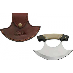 SZCO RITE EDGE 6 HORN & BONE HANDLE ULU W/LEATHER SHEATH