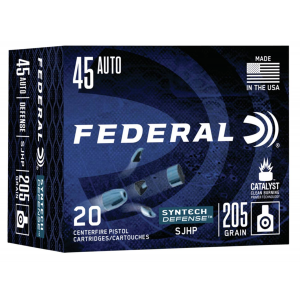 Federal S45SJT1 Syntech Defense 45 ACP 205 gr Segmented Jacketed Hollow Point (SJHP) 20 Bx/ 10 Cs