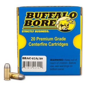 Buffalo Bore Ammunition 27A/20 Pistol  380 ACP +P 100 gr Hard Cast Flat Nose (HCFN) 20 Bx/ 12 Cs