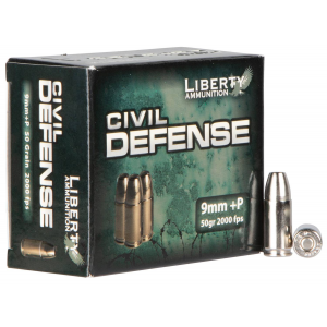 Liberty Ammunition LACD09014 Civil Defense  9mm Luger +P 50 gr Hollow Point (HP) 20 Bx/ 50 Cs