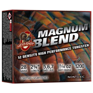 HEVI-SHOT Magnum Blend 28ga 2-3/4in 15/16oz #5 #6 #7 5 Rd/bx 10 Bx/cs
