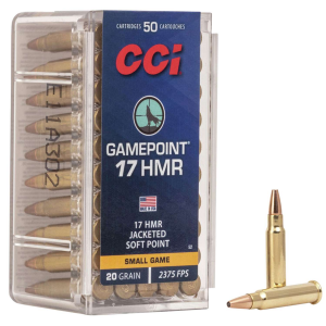 CCI 0052 GamePoint 17 HMR 20 gr Jacketed Soft Point (JSP) Rimfire Ammunition 50rd Box