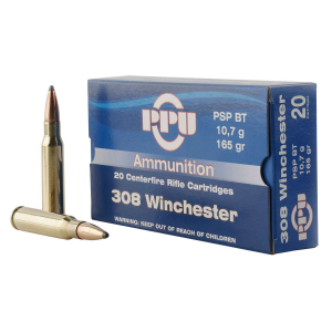 PPU Pp3082 Standard Rifle 308 Win 165 Gr Pointed Soft Point Boat Tail (pspbt) 20 Bx