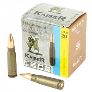 KAISER 7.62x39mm, 123gr Fmj Steel Case, 20rd Box