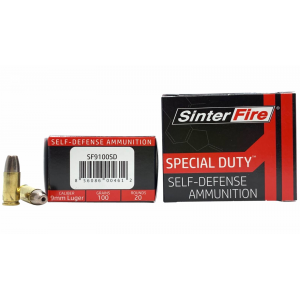 SINTERFIRE Inc Sf9100sd Special Duty 9mm 100 Gr Lead Free Frangible Hollow Point 20rds