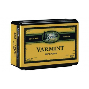 Speer 1047 Varmint  .22 Cal .224 55 gr Jacketed Soft Point (JSP) 100 Per Box