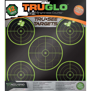 Truglo TG11A12 Tru-See  Self-Adhesive Paper 12 x 12 5-Bullseye Black Target Paper w/Green Accents 12 Per Pack
