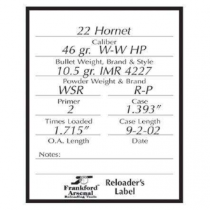 FRANKFORD PISTOL & RIFLE RELOAD LABELS 100
