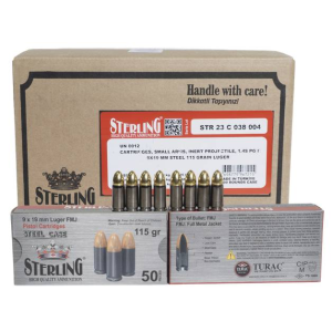 Sterling 9mm 115 Gr Full Metal Jacket (FMJ) Steel Cased 1500rd CASE