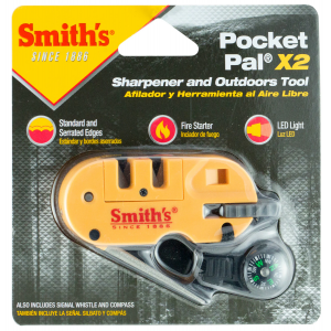 Smiths Products 50364 Pocket Pal X2 Sharpener and Outdoor Tool Fine, Coarse Carbide, Ceramic, Diamond Sharpener Plastic Handle Yellow
