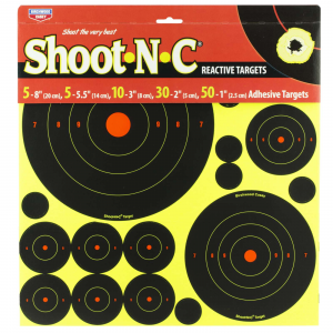 Birchwood Casey 34018 Shoot-N-C Variety Pack Self-Adhesive Paper Bullseye Yellow Target Paper w/Black Target & Red Accents 5 Per Pack