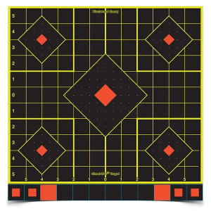 Birchwood Casey 34207 Shoot-N-C Sight-In Self-Adhesive Paper 12 5-Diamond Black Target Paper w/Black Target & Red/Yellow Accents 5 Per Pack