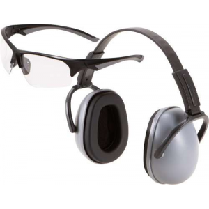 Allen Passive Muff & Eye Protection Combo 23 dB Over the Head Gray Ear Cups w/Black Band Muffs, Clear Lens w/Black Frame Glasses
