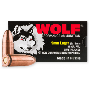 WOLF N919fmj Bimetal Steel 9mm Luger 115 Gr Full Metal Jacket (fmj) Ammunition 50rd Box 645611763274 645611763274