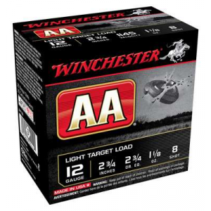 WINCHESTER Ammo Aa Light Target Load 12 Gauge 2.75 1 1/8 Oz 8 Shot 25 Bx/ 10 Cs