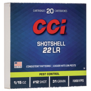 CCI 0039 Pest Control Shotshell 22 Lr 31 Gr #12 Shot 20 Bx/ 100 Cs