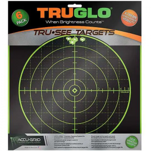 Truglo TG10A6 Tru-See  Self-Adhesive Paper 12 x 12 Bullseye Black Target Paper w/Green Accents 6 Per Pack