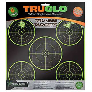 Truglo TG11A6 Tru-See  Self-Adhesive Paper 12 x 12 5-Bullseye Black Target Paper w/Green Accents 6 Per Pack