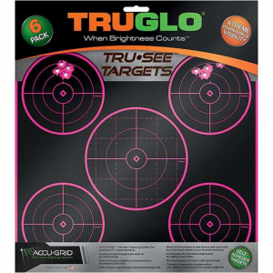 Truglo TG11P6 Tru-See  Self-Adhesive Paper 12 x 12 5-Bullseye Black Target Paper w/Black Target & Pink Accents 6 Per Pack