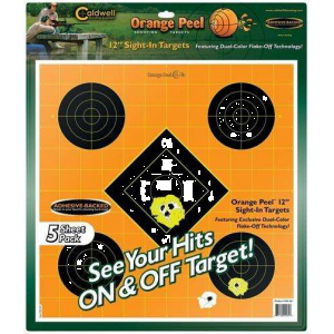 Caldwell 244561 Orange Peel Sight-In Self-Adhesive Paper 12 5-Diamond Orange Target Paper w/Black Target 5 Per Pack
