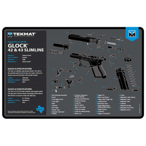 TekMat TEKR17GLOCK4243BL Glock 42/43 Cleaning Mat Black/Blue/White Rubber 11x17 Glock 42/43 Parts Diagram