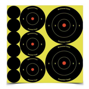 Birchwood Casey 34608 Shoot-N-C Variety Pack Self-Adhesive Paper Bullseye Yellow Target Paper w/Black Target & Red Accents 132 Targets