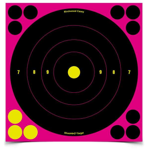 Birchwood Casey 34808 Shoot-N-C  Self-Adhesive Paper 8 Bullseye Pink Target Paper w/Black Target 6 Per Pack